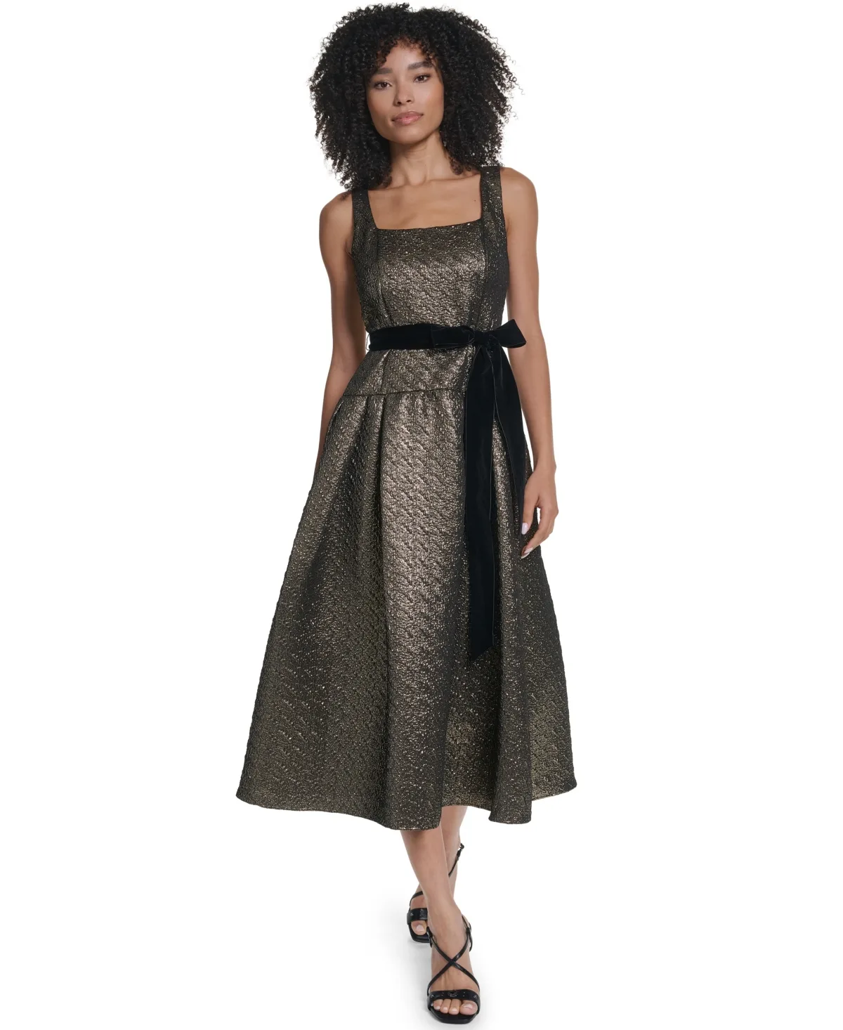 Metallic-Jacquard Square-Neck Fit & Flare Midi Dress by Karl Lagerfeld