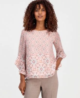 Printed 3/4 Sleeve Top by Kasper
