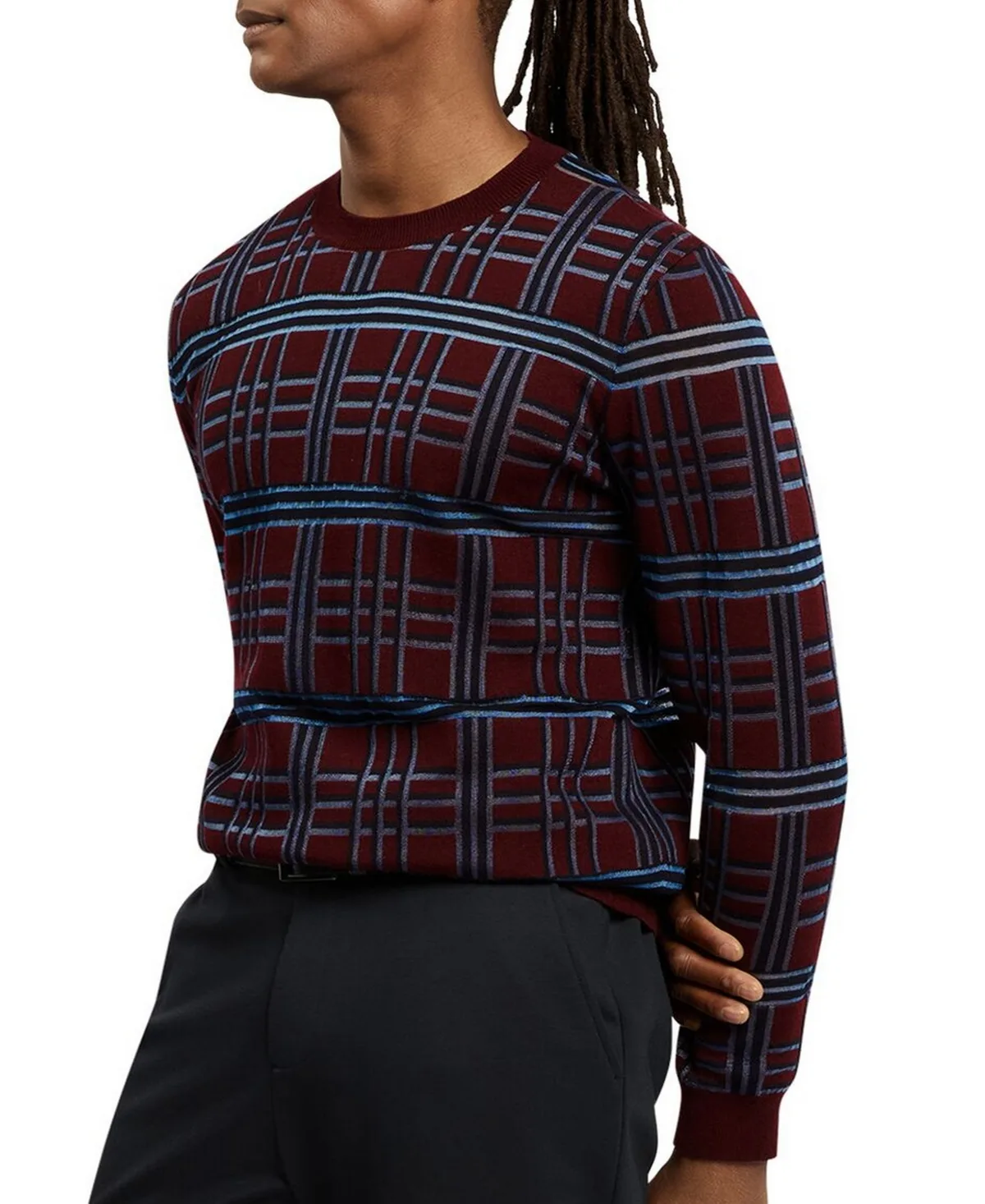 Eatton Merino-Blend Long-Sleeve Check-Stitch Crew Neck Sweater by Ted Baker