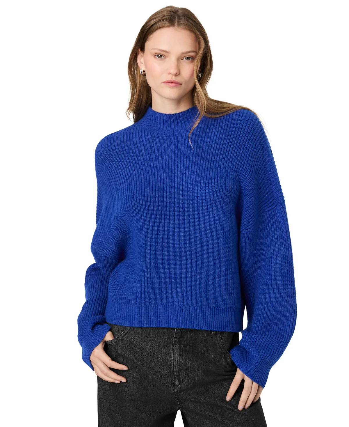 Babysoft Rib Mock Neck Relaxed-Fit Long-Sleeve Pullover by French Connection