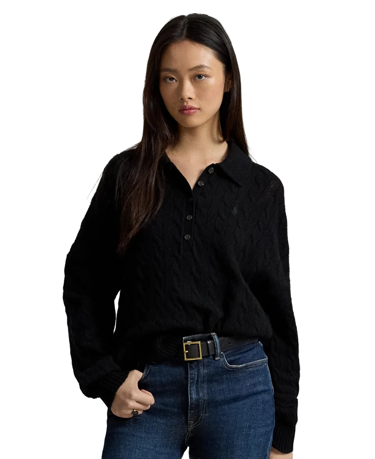 Cable-Knit Wool-Cashmere Polo-Collar Sweater by Polo Ralph Lauren