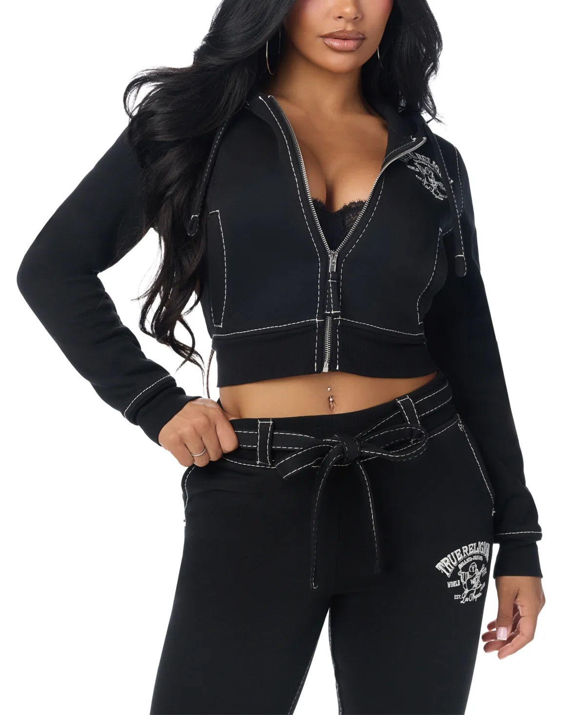 Shrunken Cropped Full-Zip Long-Sleeve Hoodie by True Religion