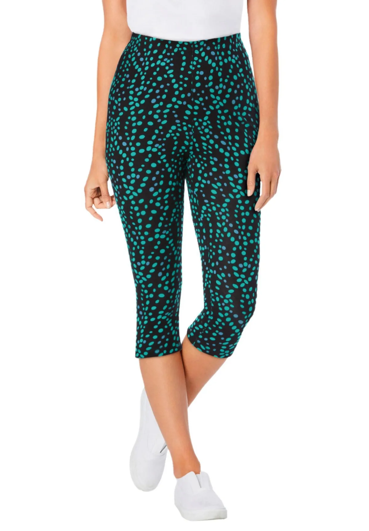 Within Stretch-Cotton Knit Pull-On Printed Capri Leggings by Woman Within