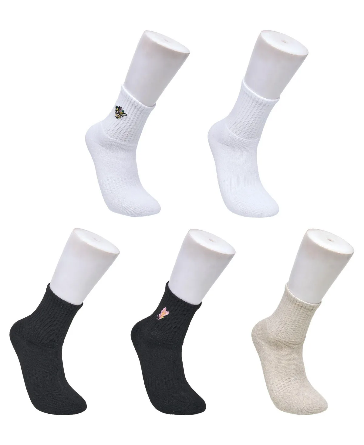 Flower Embroidery Half Cushion Mid Crew Socks, 5-Pack by Ed Hardy