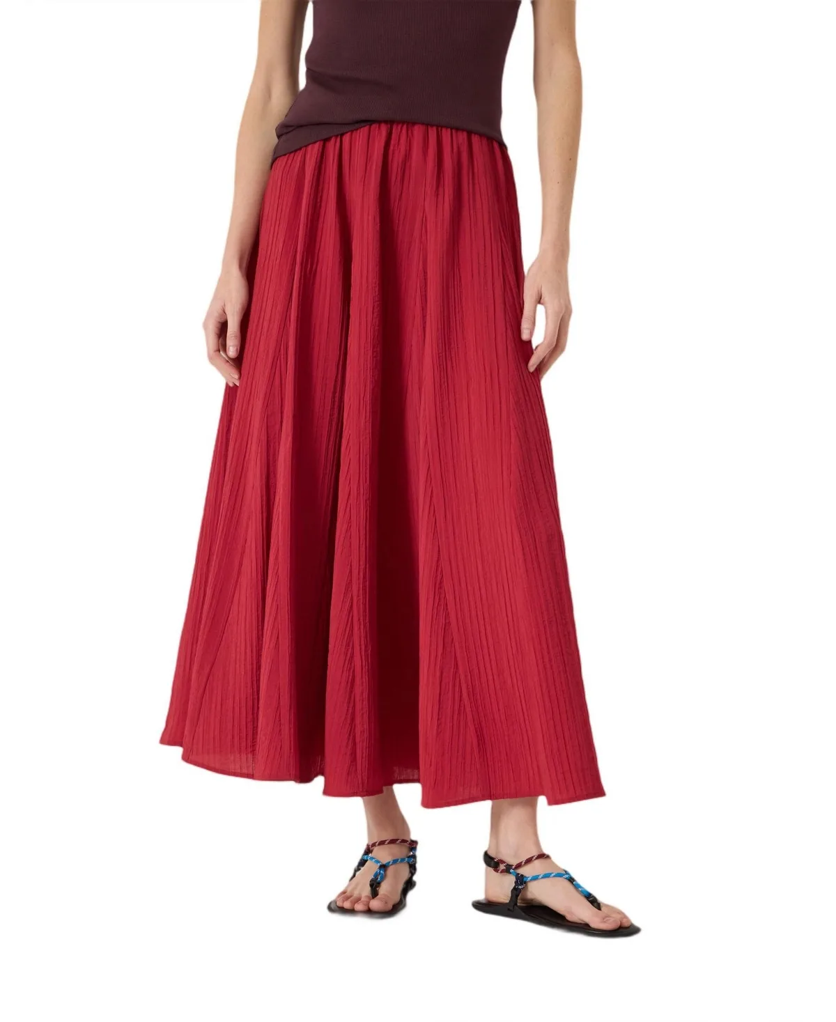Mavi Godet A-Line Crinkle Midi Skirt
