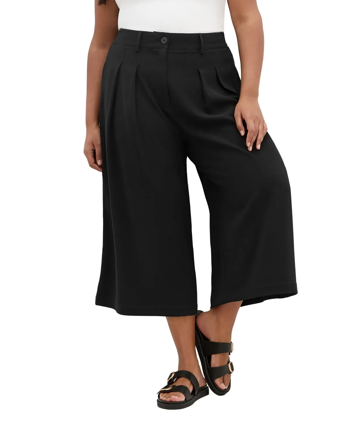 Abbie High-Waisted Wide-Leg Cropped Pants by City Chic