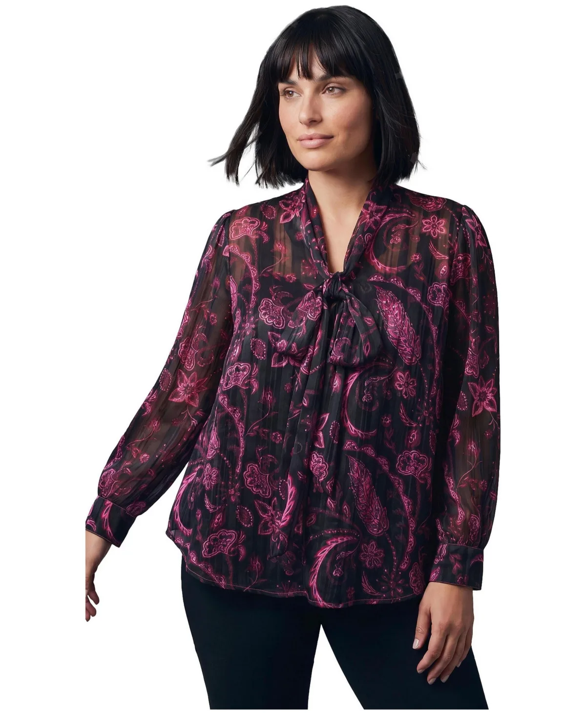 Lorissa Lurex Stripe Necktie Blouse by Avenue