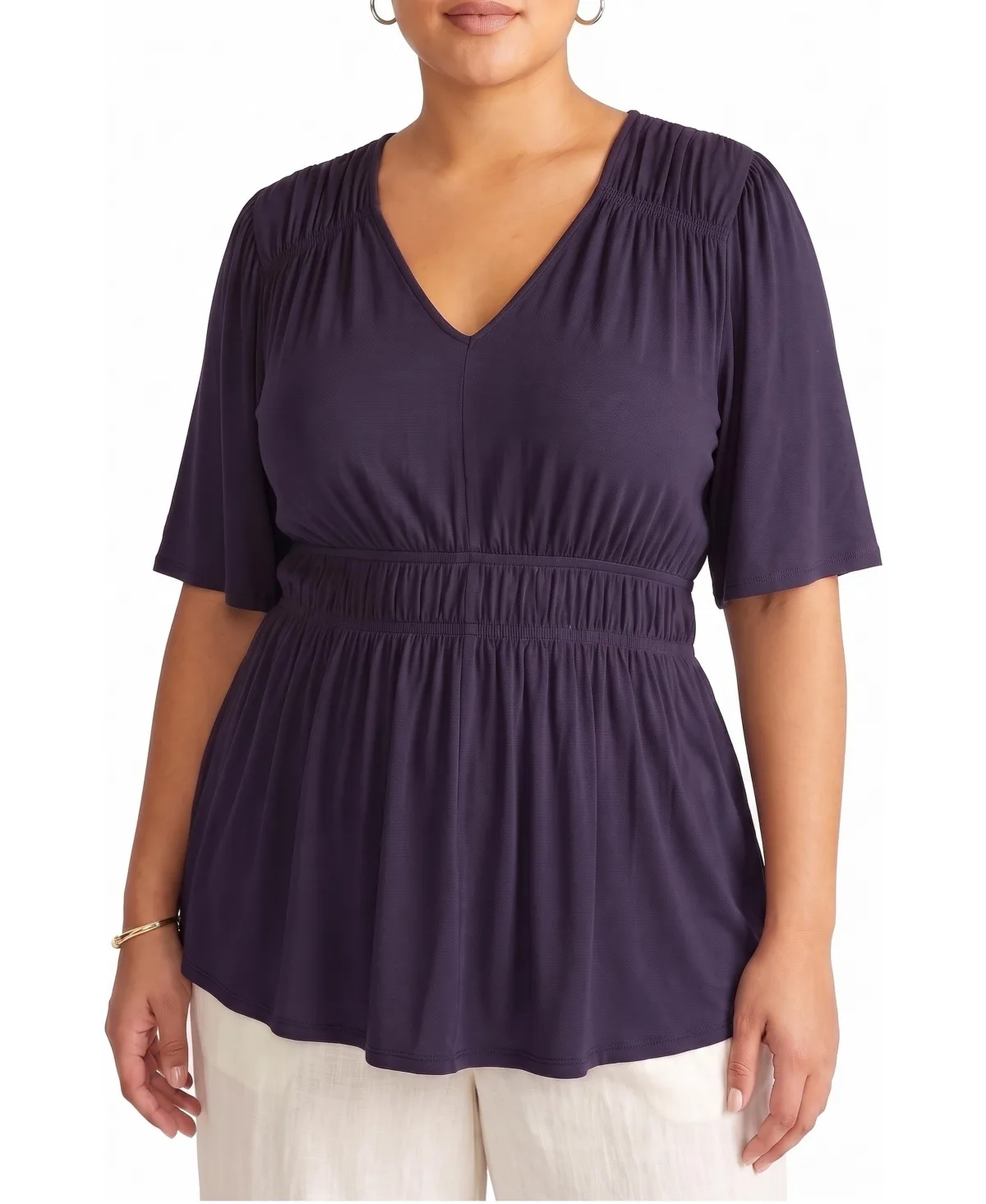 Flora Peplum V-Neck Short-Flutter-Sleeve Top by Universal Standard