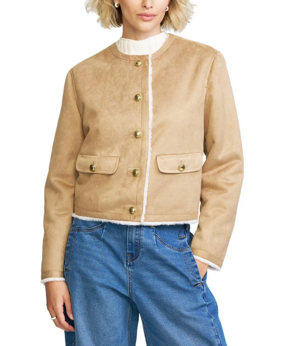 Faux Shearling Cropped Jacket by Elle Collection