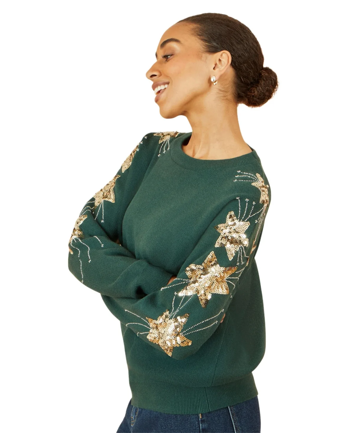 Sequin Star Detail Relaxed Fit Sweater by Yumi