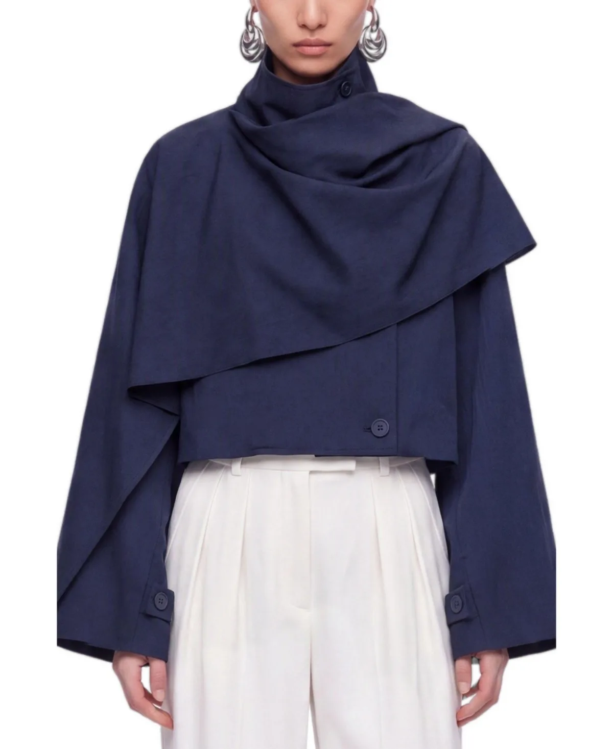 Shawl Detail Stand Collar Trench Coat by Nocturne