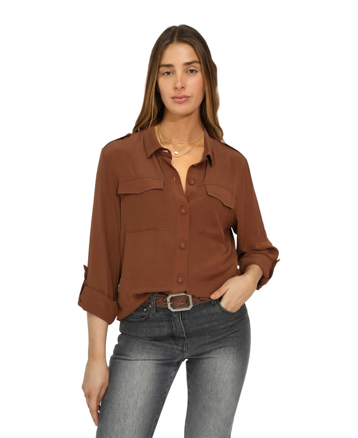 Eclipse Rolled Sleeve Blouse by Belle & Bloom