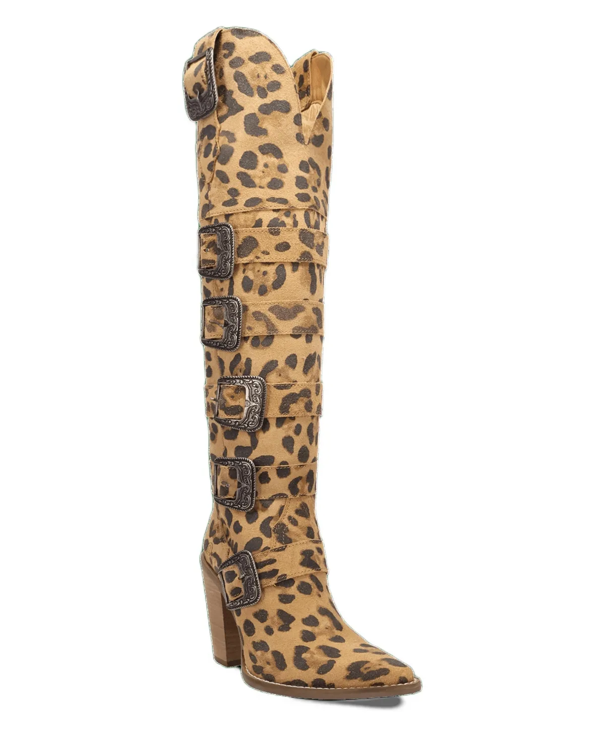 Knee-High Pointed-Toe Buckle Leather Boots by Dingo