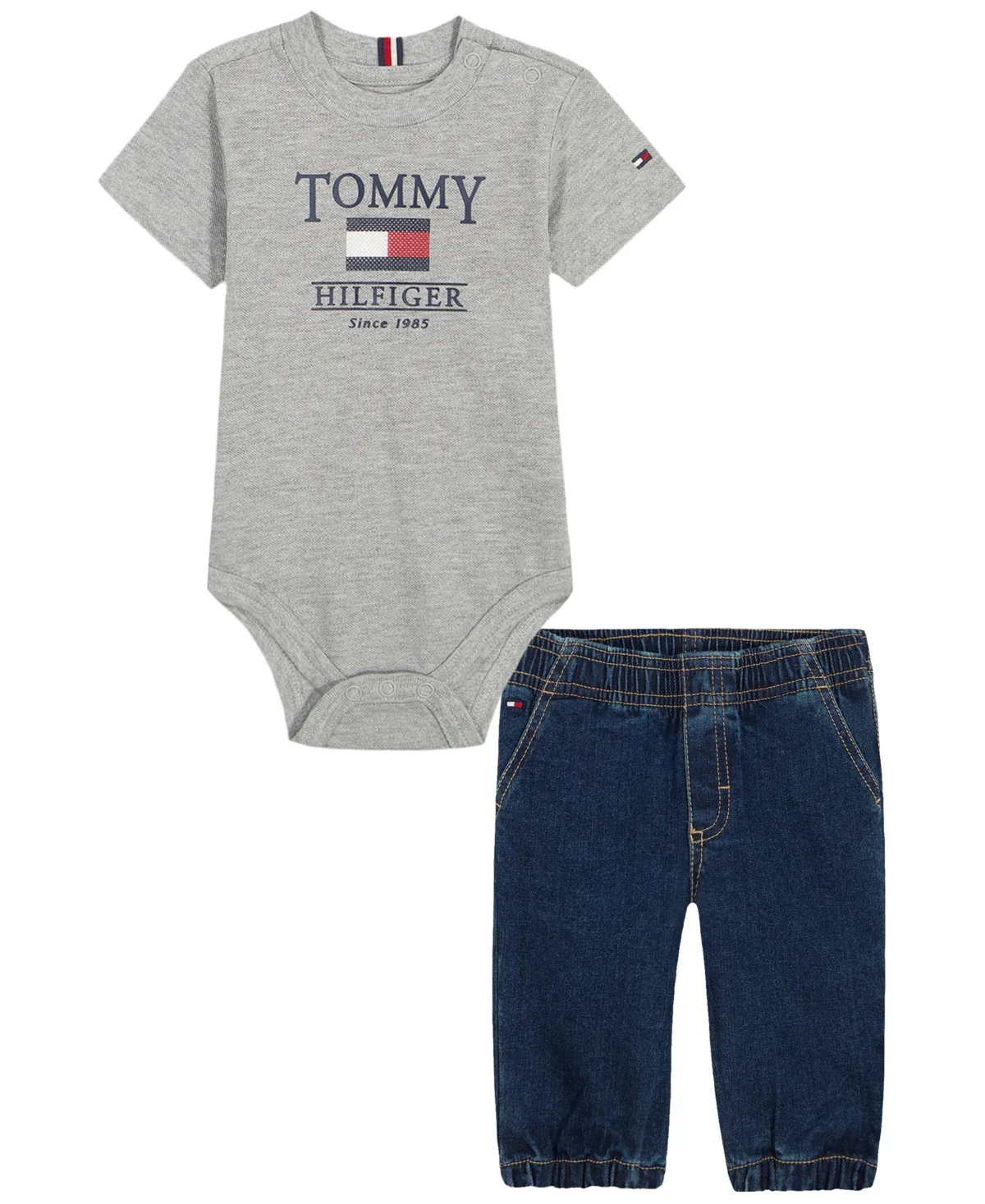 Short-Sleeve Denim Bodysuit and Jogger Pants, 2-Piece Set by Tommy Hilfiger