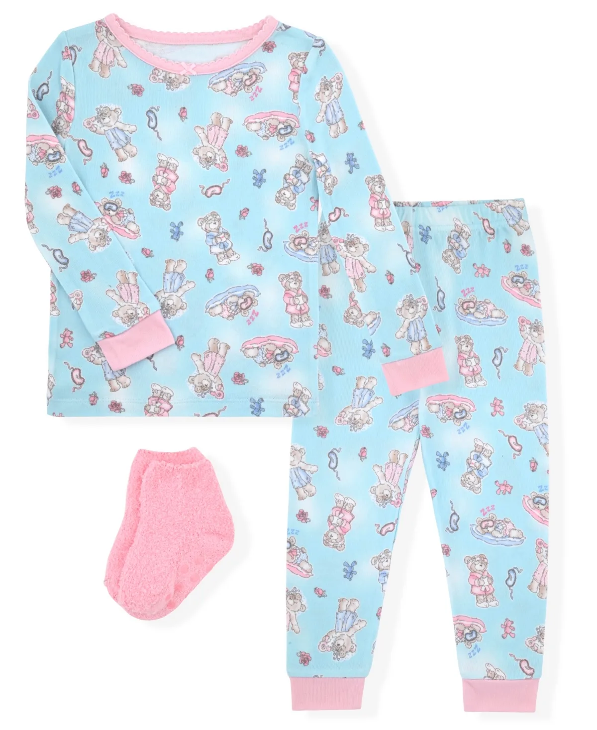 Whimsical Bear Print Long-Sleeve Top, Pants and Socks, 3-Piece Pajama Set by Max & Olivia