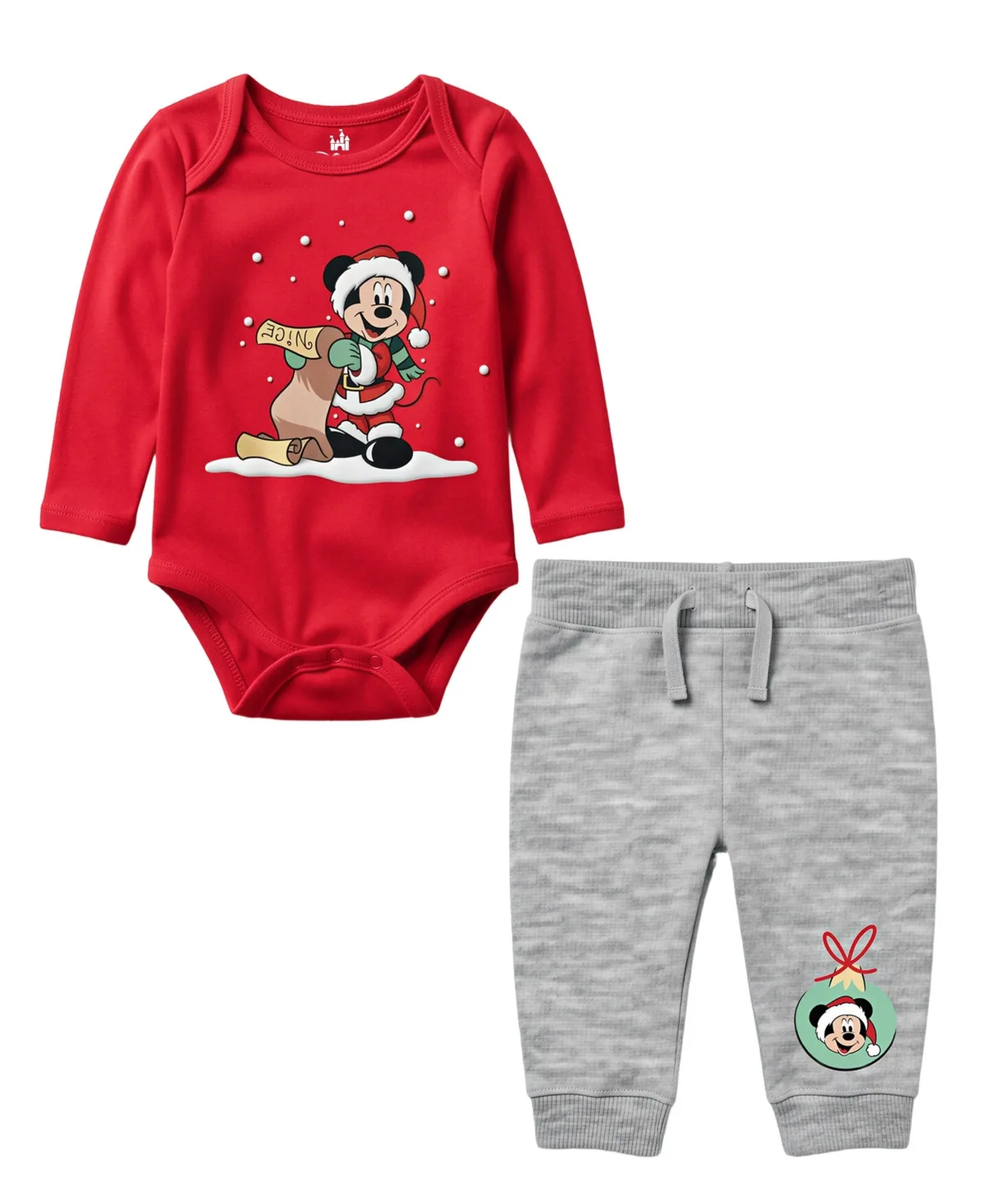 Mickey Mouse Dear Santa Long-Sleeve Holiday Bodysuit and Jogger Pants, 2-Piece Set by Disney