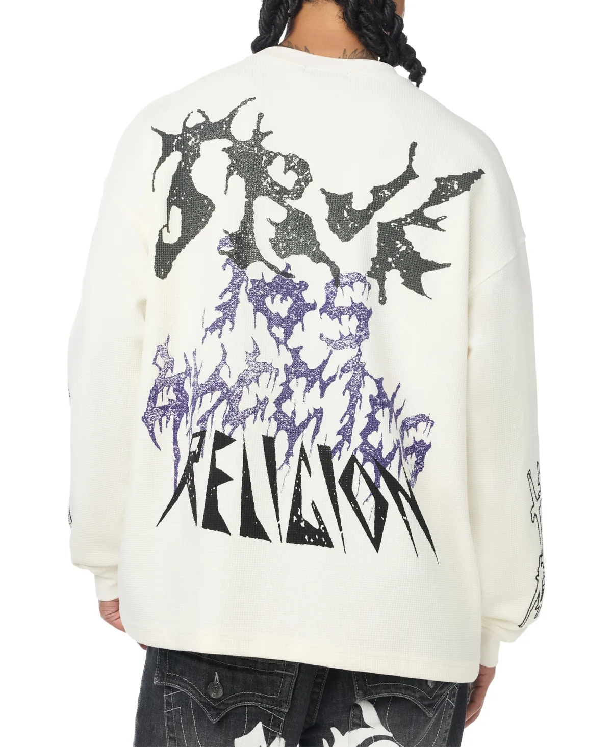 Scribble Long-Sleeve Graphic Waffle-Knit T-Shirt by True Religion