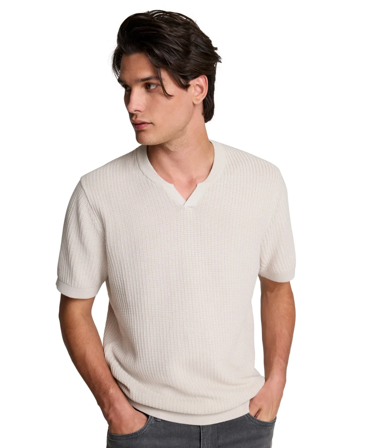 Johnny Short-Sleeve Waffle-Knit Sweater by Kenneth Cole