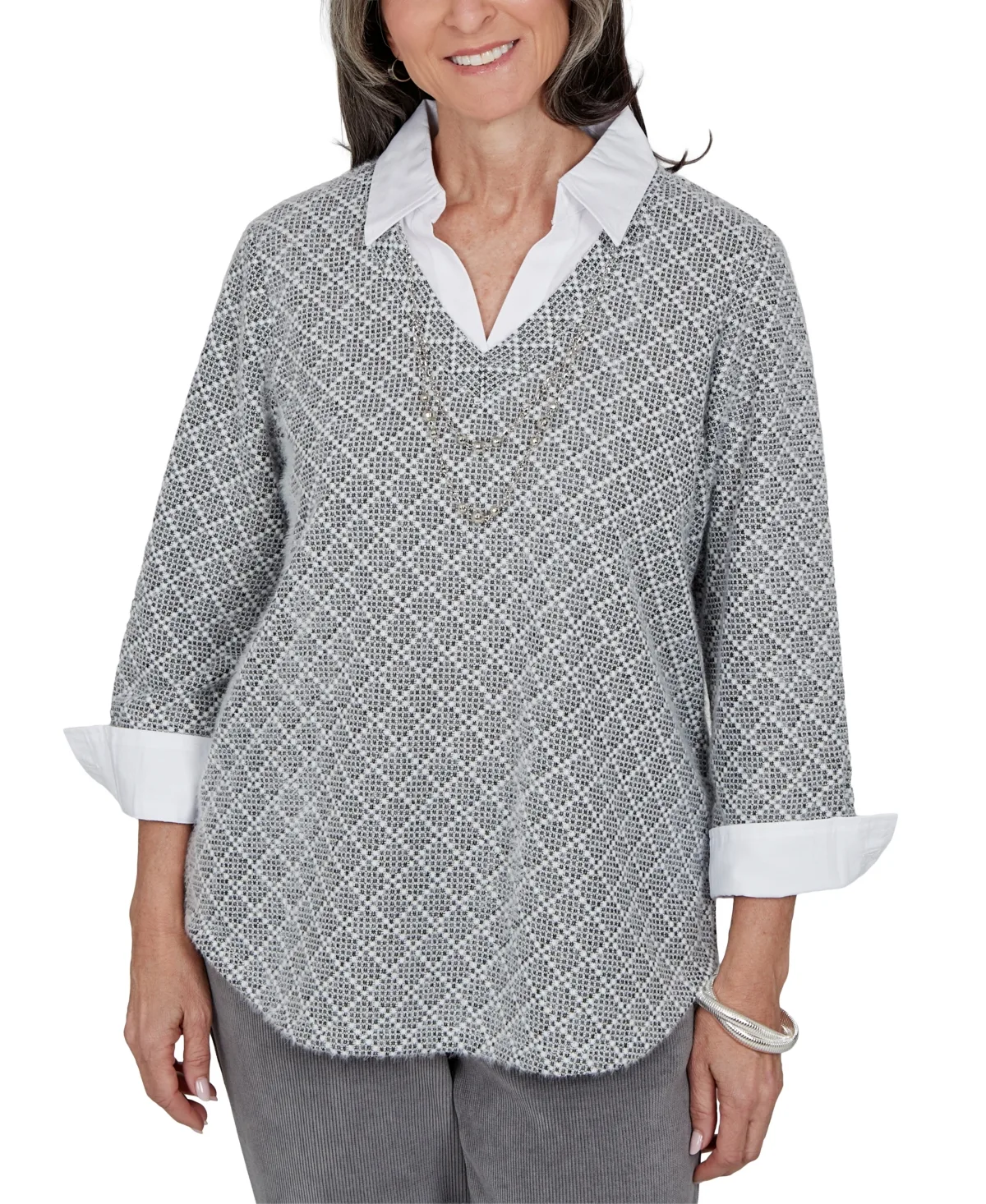 Geometric 3/4-Sleeve V-Neck Blouse by Alfred Dunner