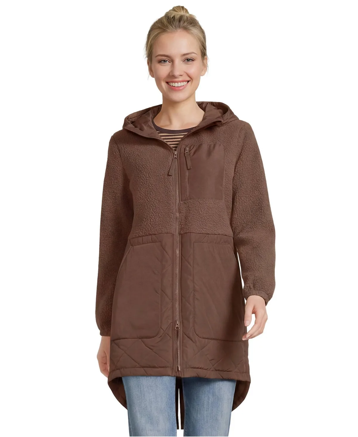High-Pile Fleece Quilted Mixed Media Parka