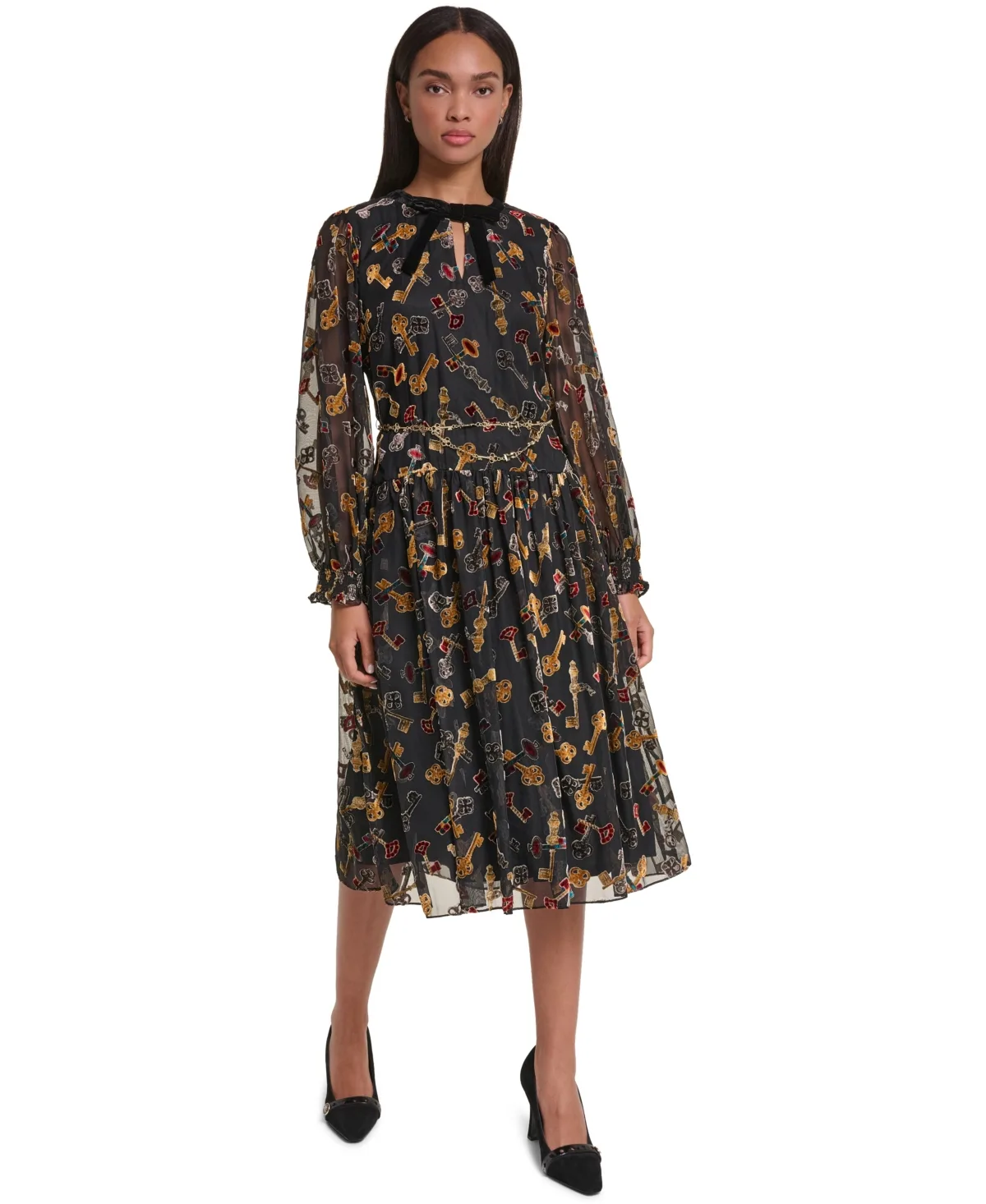 Long-Sleeve Burnout Crewneck Dress by Karl Lagerfeld