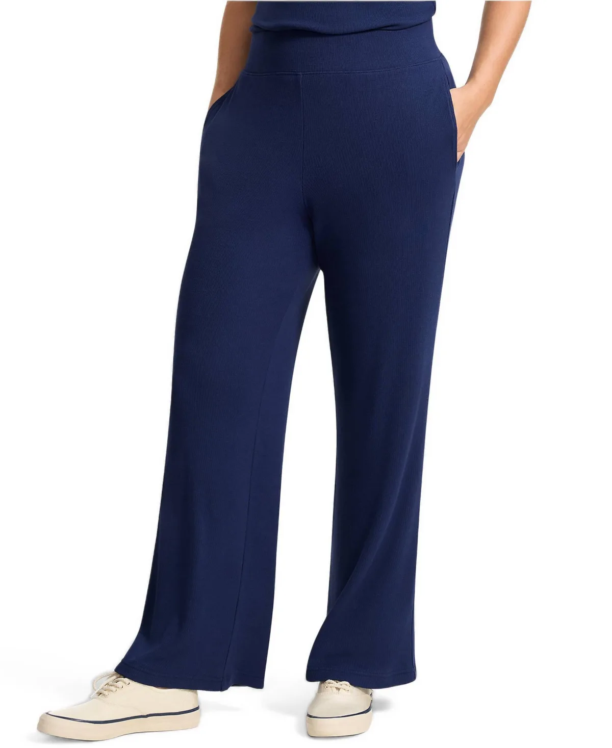 Drapey Rib High Rise Wide Leg Pants by Lands' End
