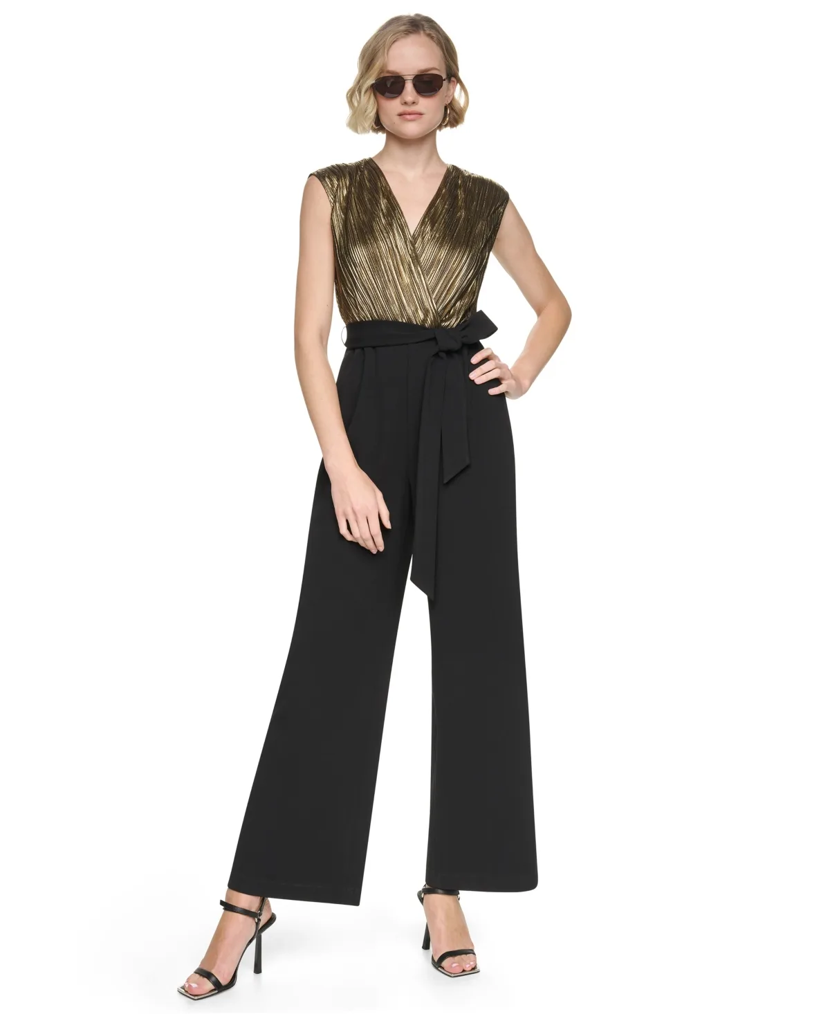 V-Neck Cap-Sleeve Wide-Leg Jumpsuit