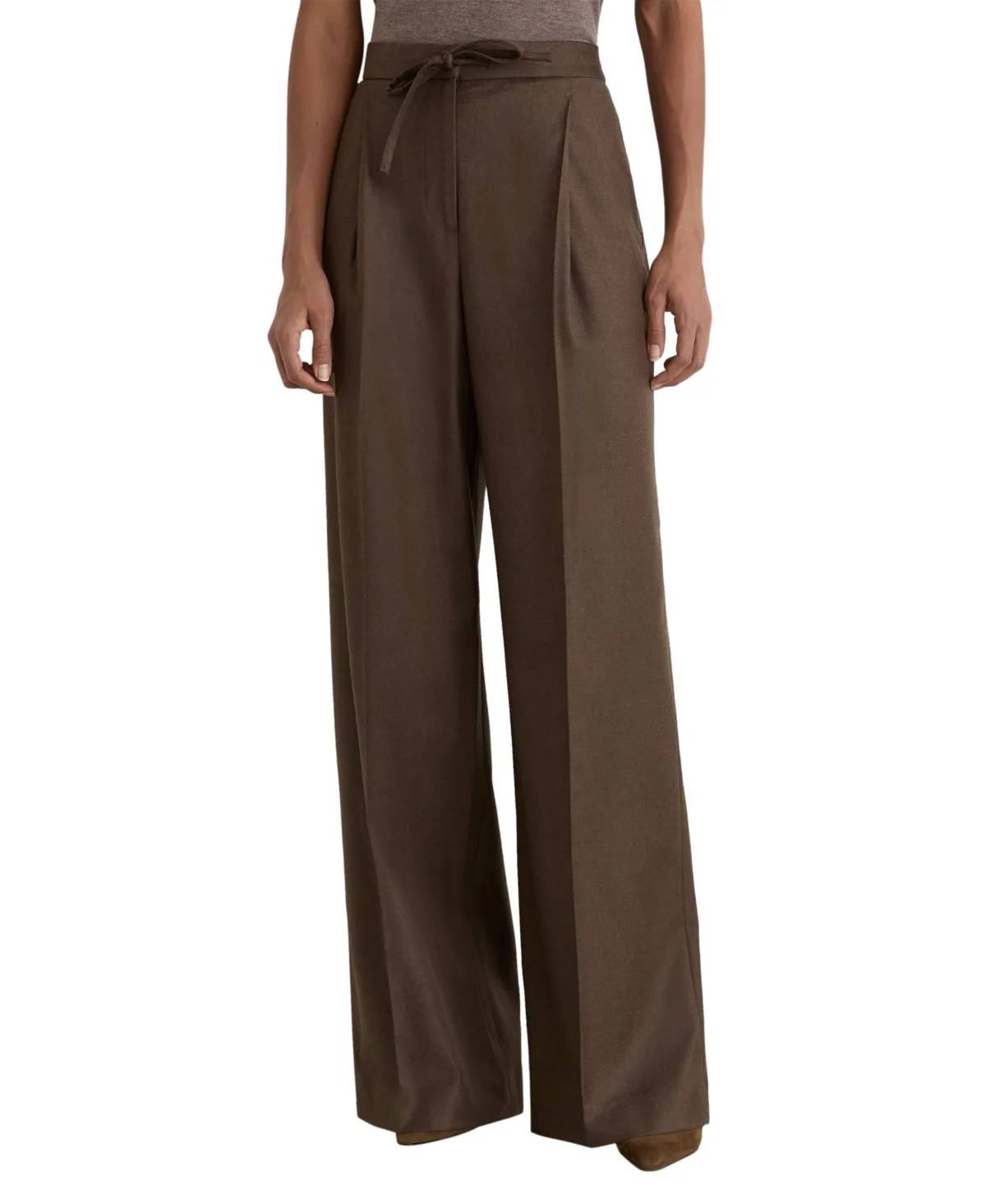 Derby Pull-On Pleated Wool-Blend Wide-Leg Trousers by Reiss
