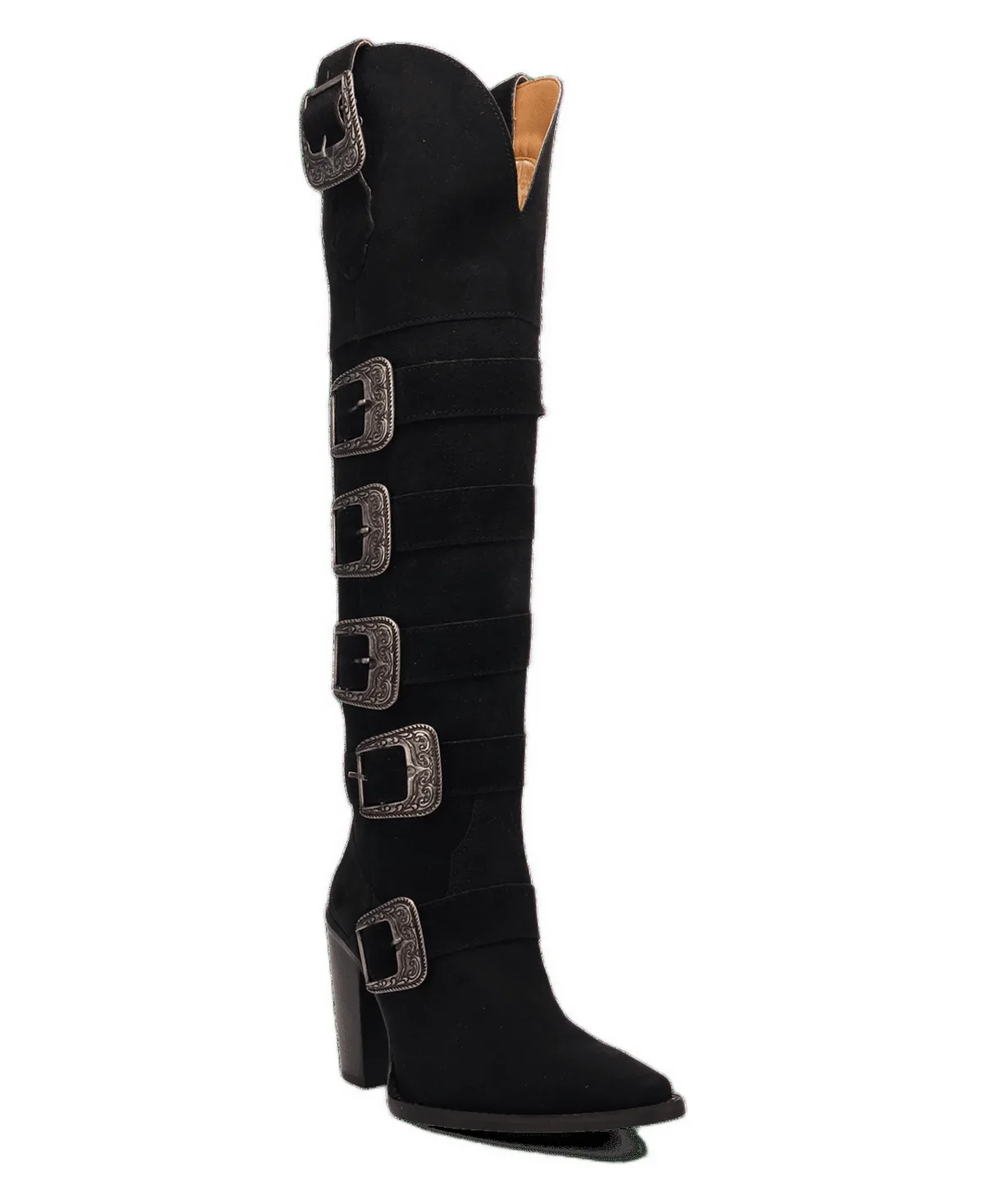Bucked Off Knee-High Pointed-Toe Multi-Buckle Boots by Dingo