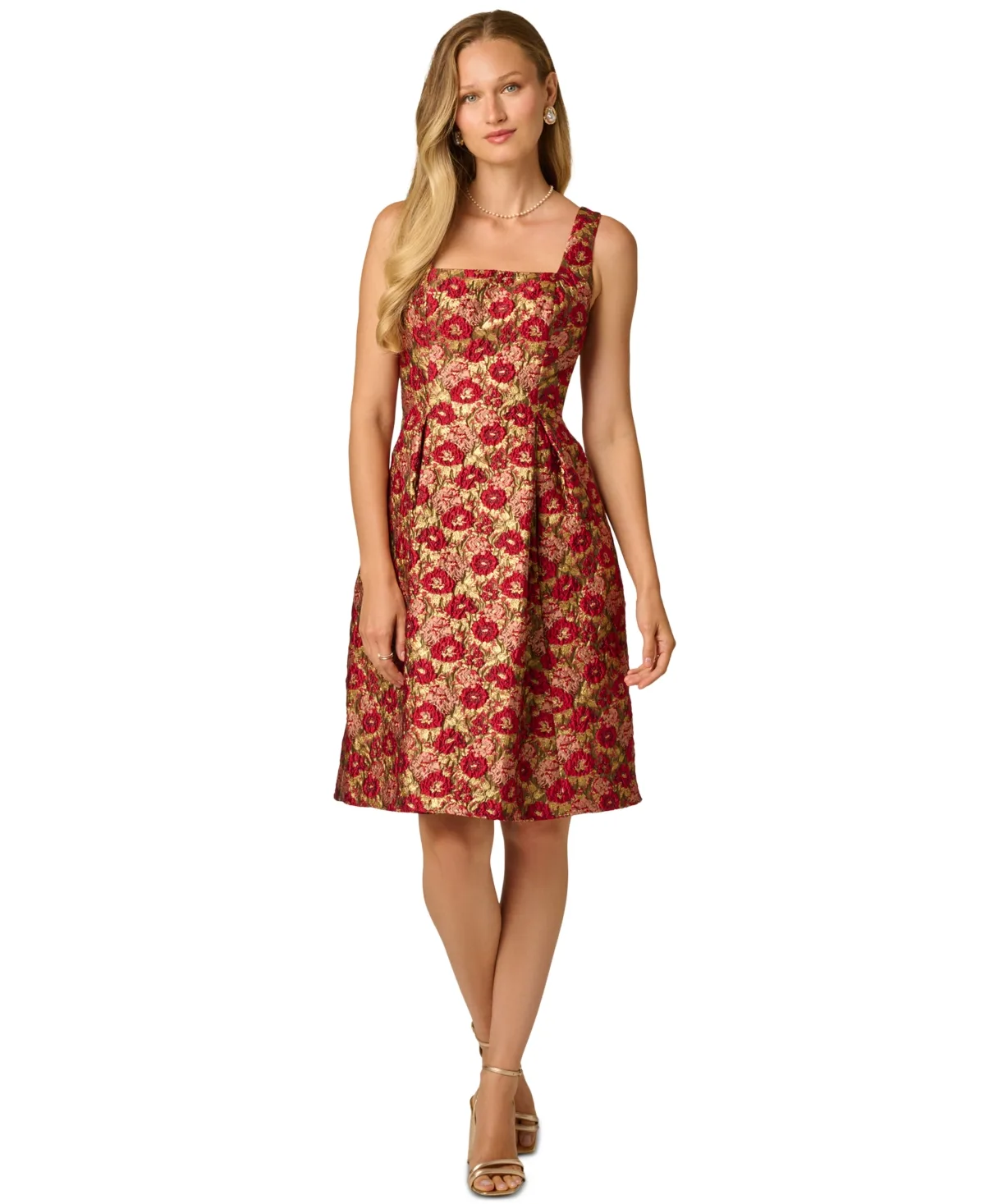 Floral Jacquard Fit & Flare Short Dress by Adrianna Papell