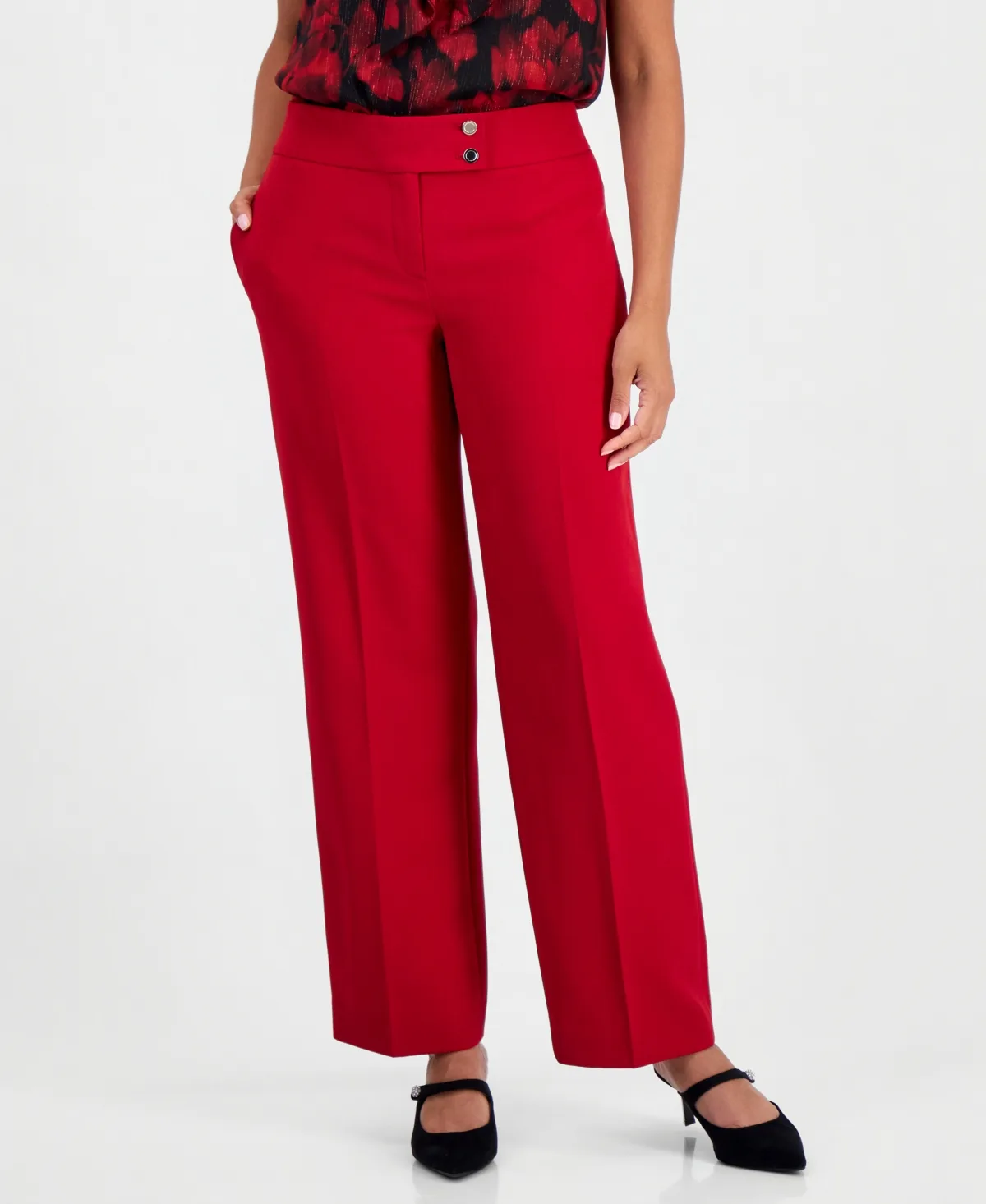Wide Leg Fly Front Pants