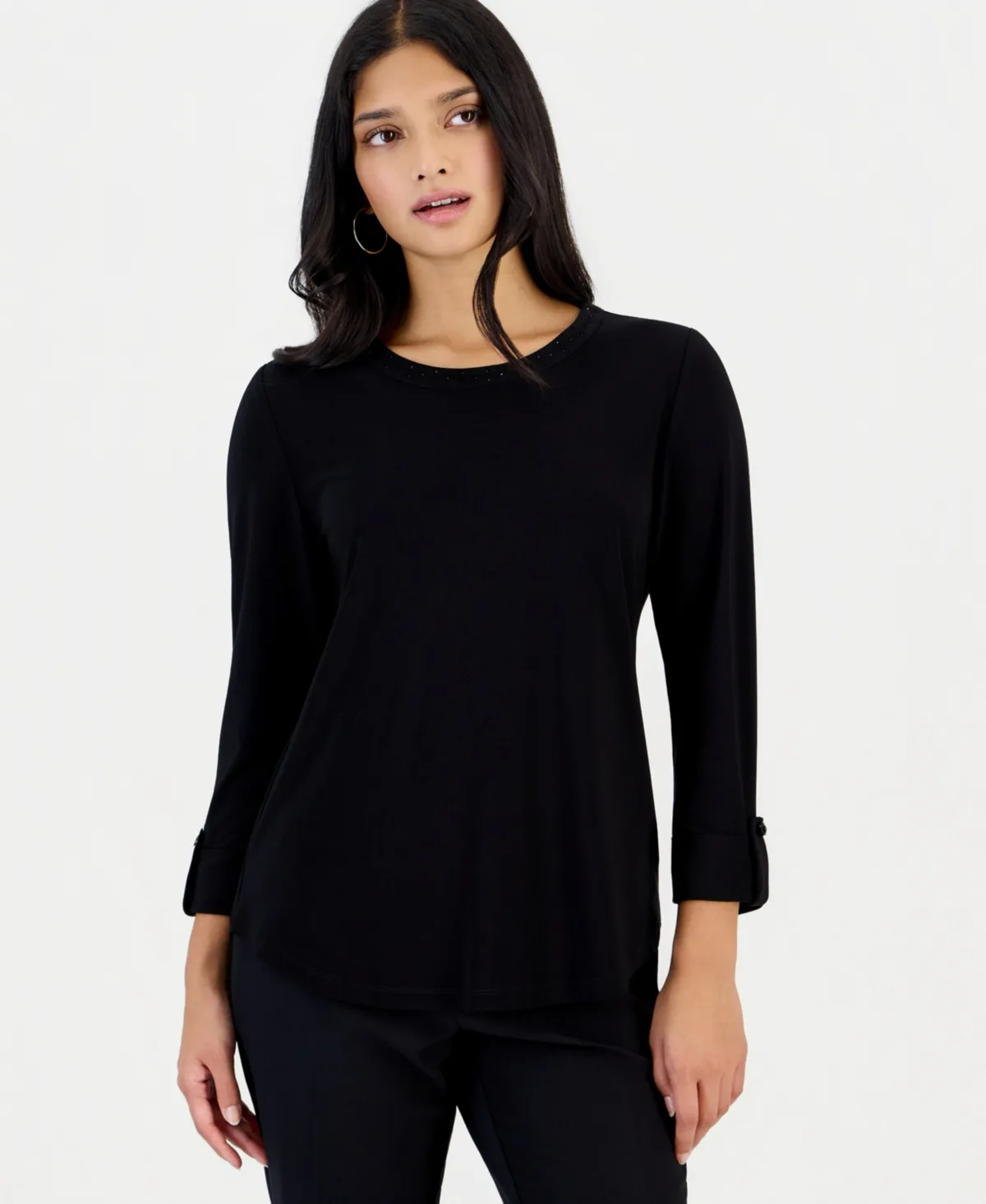 Essentials 3/4 Sleeve Scoop Neck Heatset Stone Top by Anne Klein