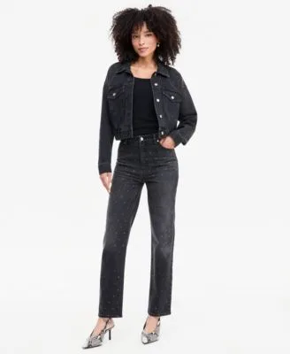 Studded Cropped Denim Jacket Pants by INC International Concepts