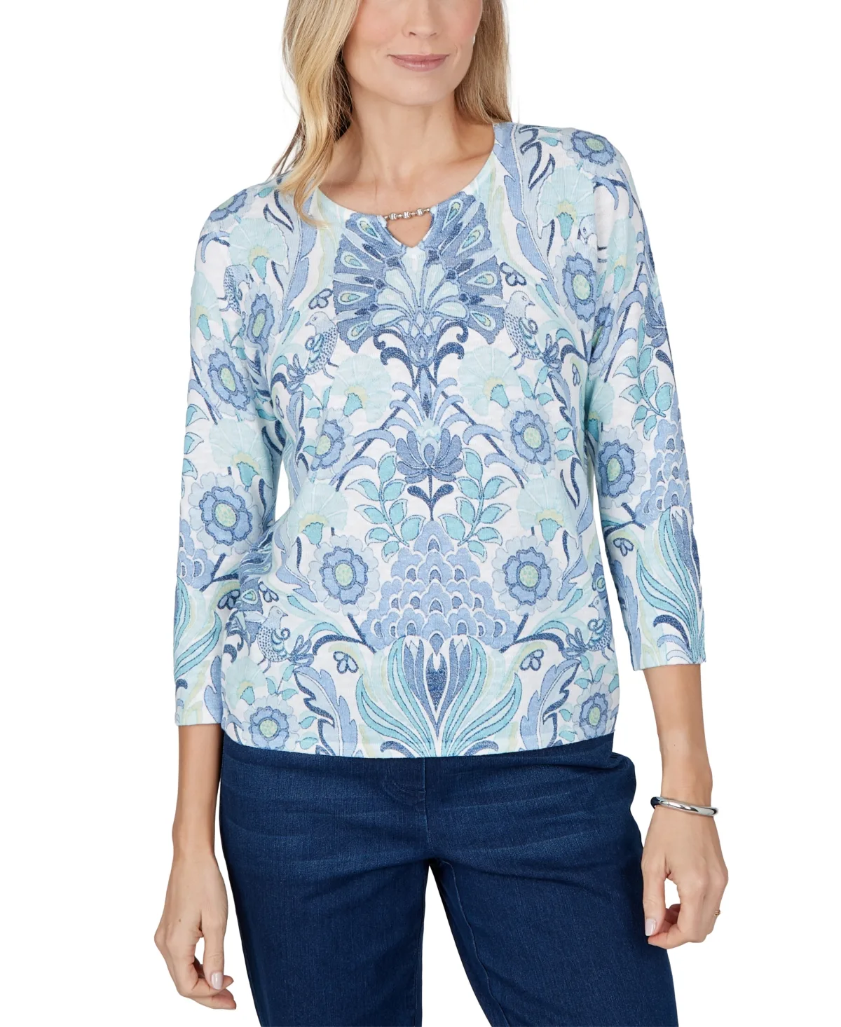 3/4-Sleeve Floral Pullover Sweater by Alfred Dunner