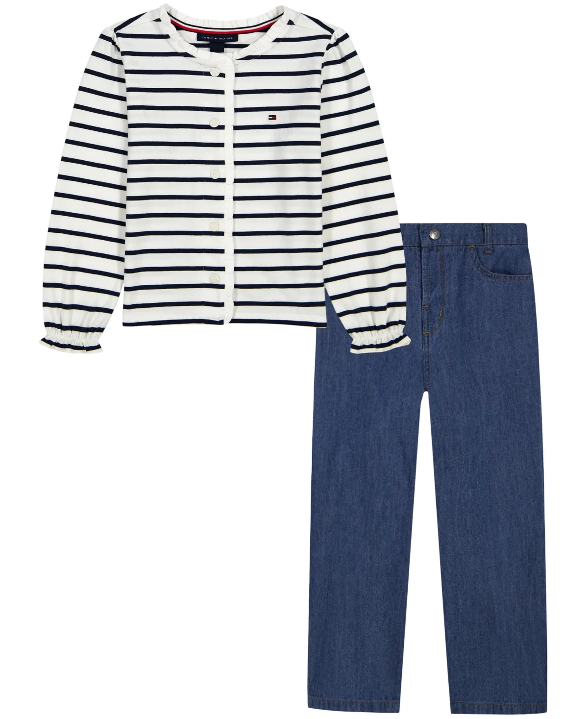 Striped Wide-Leg Cardigan and Denim Pants, 2-Piece Set by Tommy Hilfiger