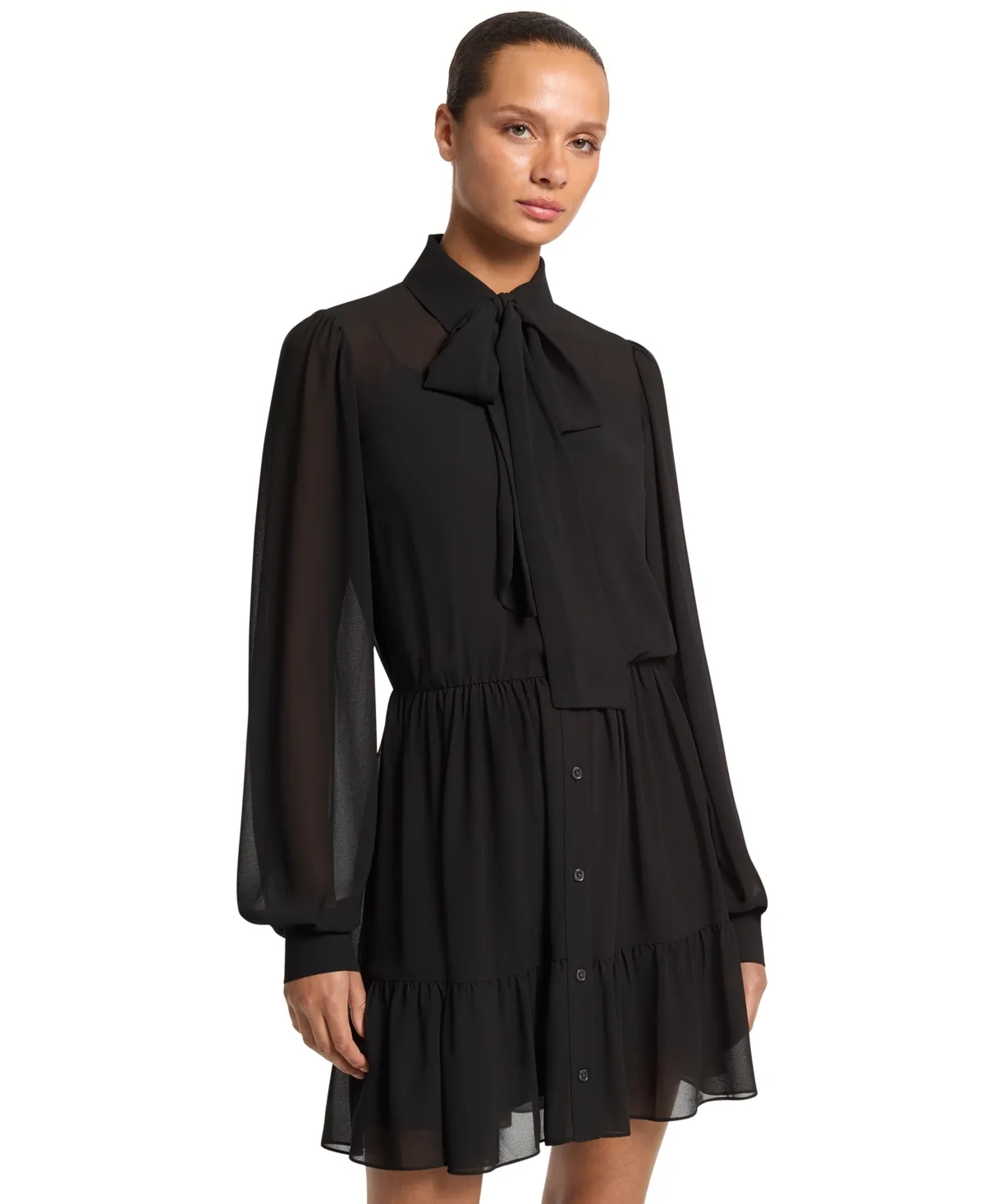 Long Sleeve Tie Neck Mini Dress by MICHAEL Michael Kors