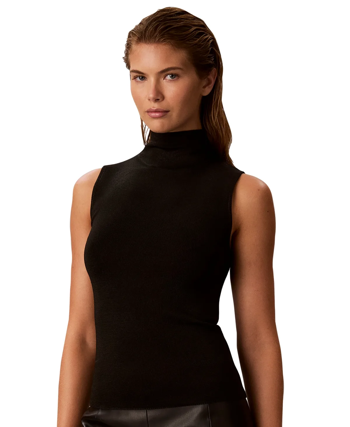 Cutaway Sleeveless Mock Neck Fitted Sweater by Calvin Klein