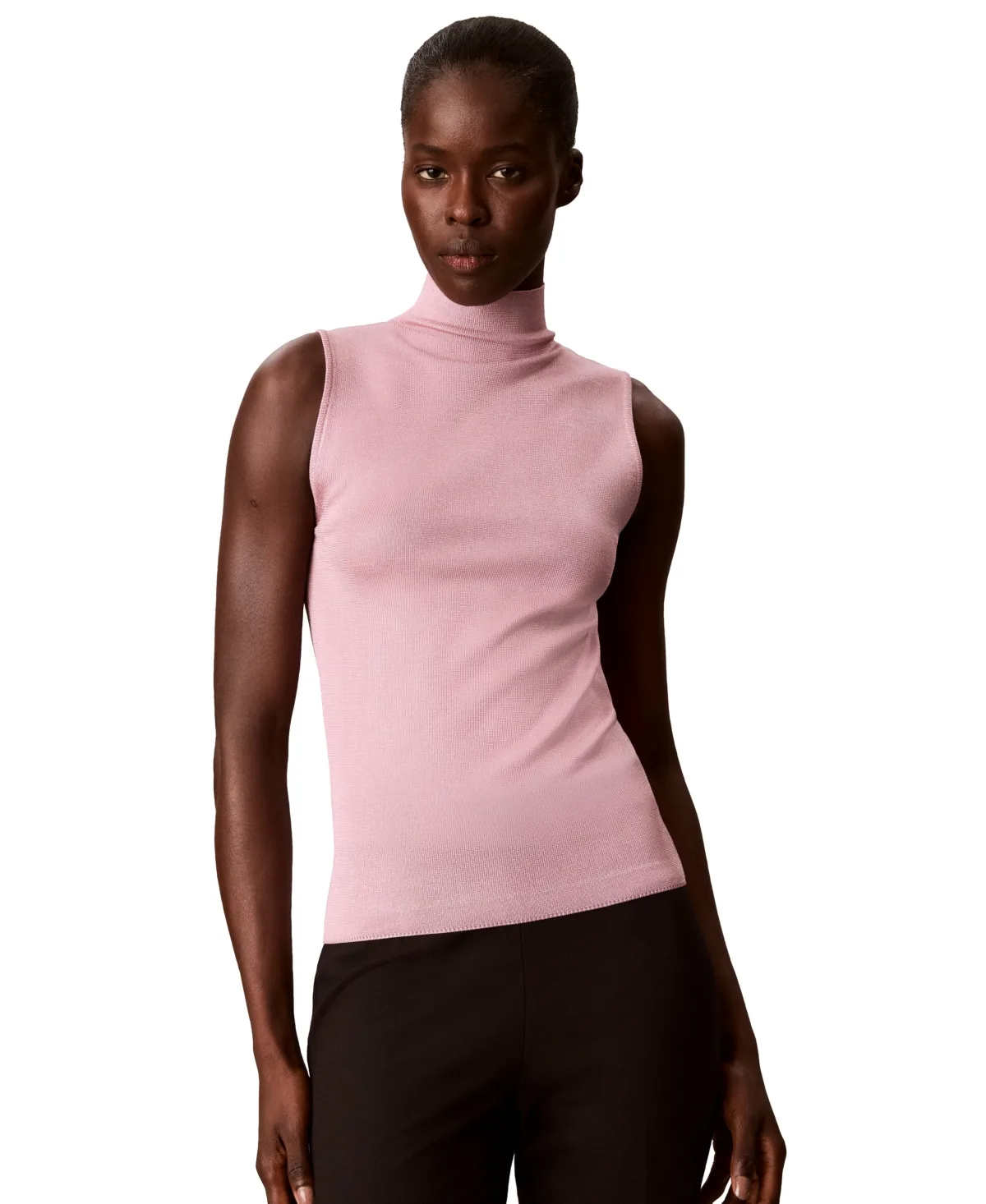 Cutaway Sleeveless Mock Neck Fitted Sweater