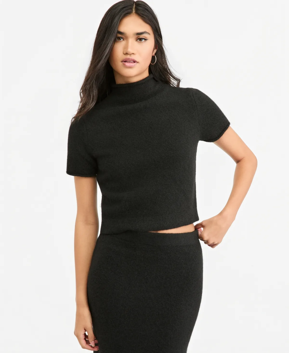 Mock Neck Short-Sleeve Sweater by Bar III
