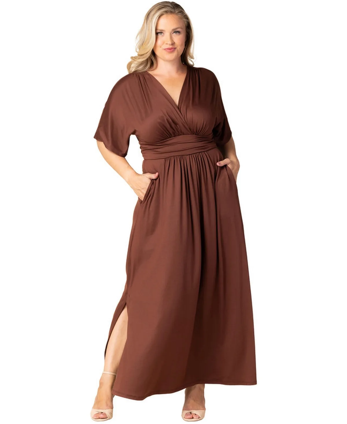 Vienna Kimono Sleeve Long Maxi Dress by Kiyonna
