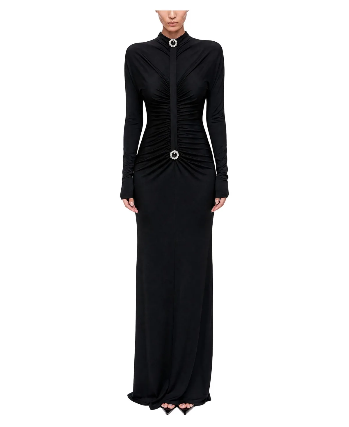 Stone Drape Detailed Wedding Guest Open-Back Maxi Dress by Nocturne