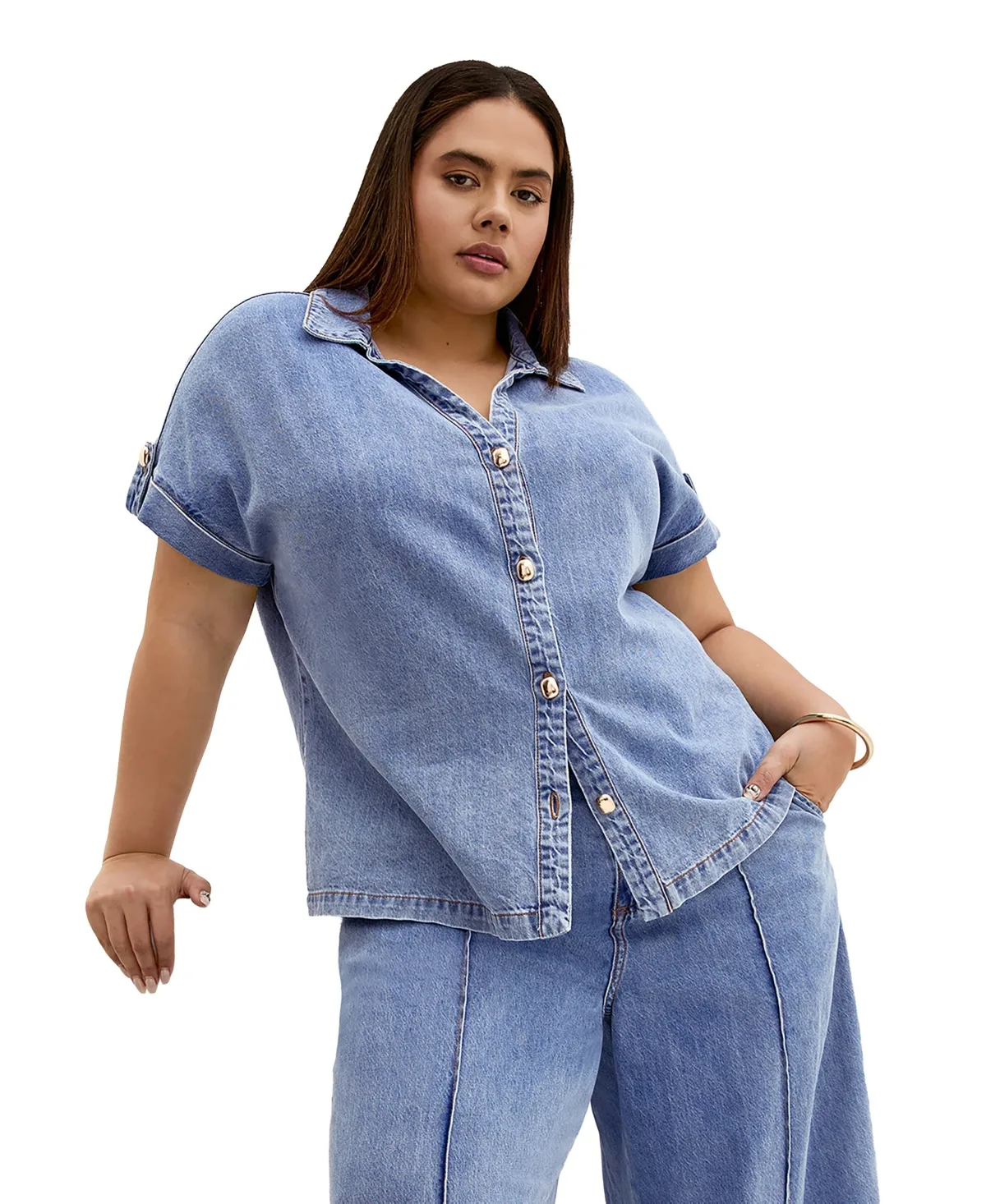 Tilly Cotton Denim Shirt by City Chic