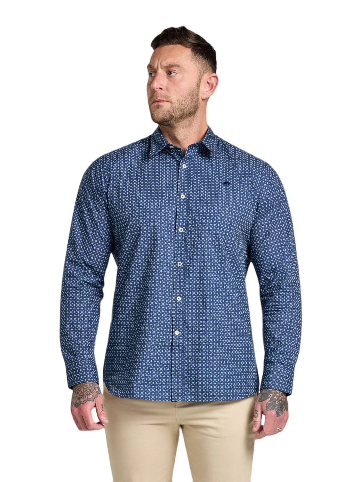 Long Sleeve Dotty Print Cotton Shirt by Raging Bull