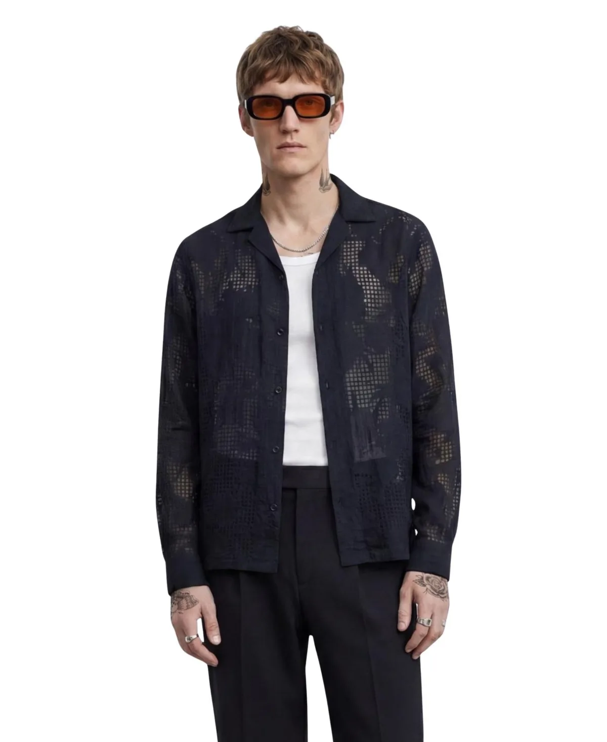 Ethan Floral Burnout Revere Collar Shirt by Twisted Tailor