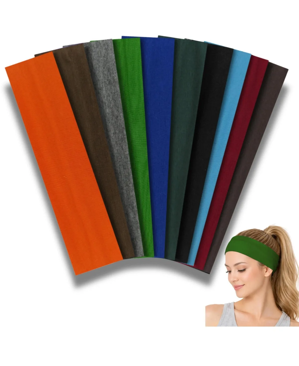 Wide Non-Slip Stretch Headbands, 10-Pack by Peneyon