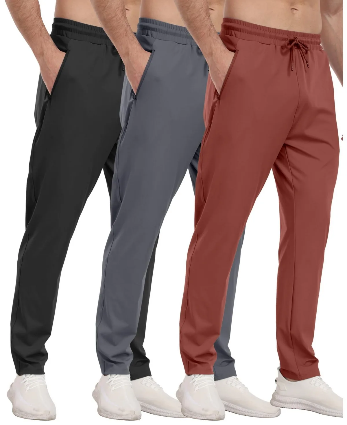 3 Pack Athletic Pants with Zipper Pockets Running Gym Joggers by Gnuadz