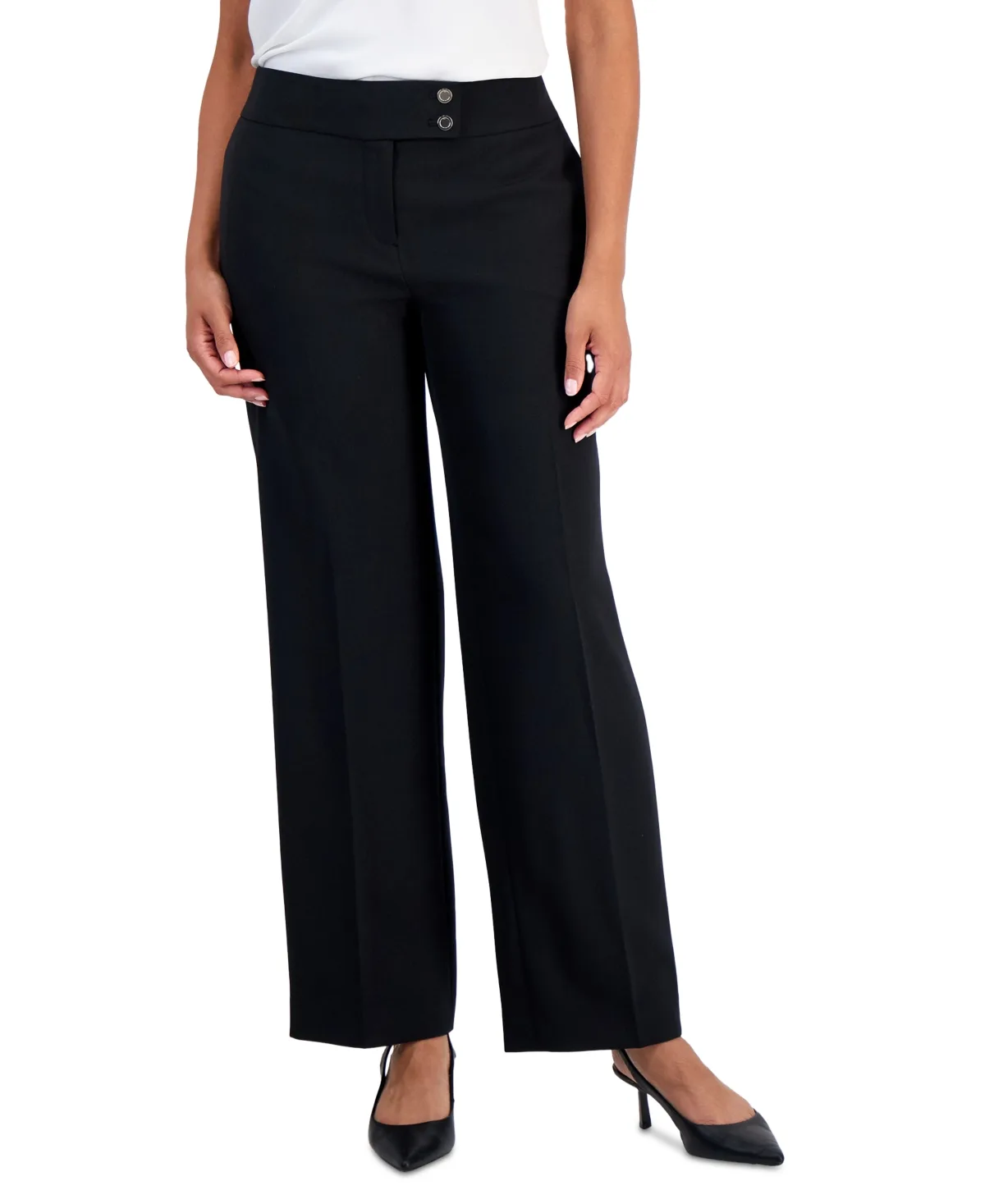 Wide Leg Fly Front Pants