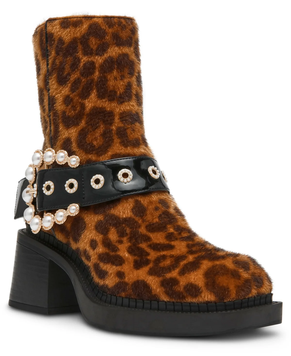 Asher Pearl-Embellished Strap Square-Toe Booties by Betsey Johnson