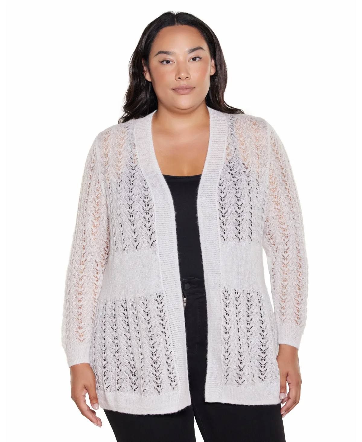 Open-Front Lightweight Pointelle Cardigan Sweater by Belldini