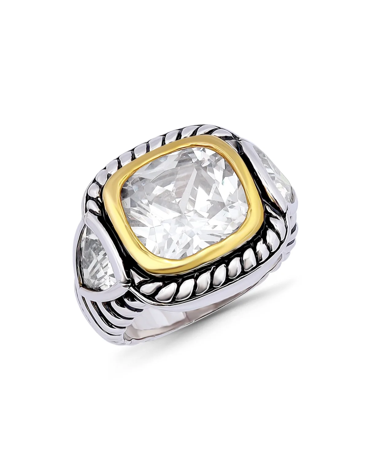 Square Trillion Cubic Zirconia and Oxidized Accents Statement Ring by Macy's